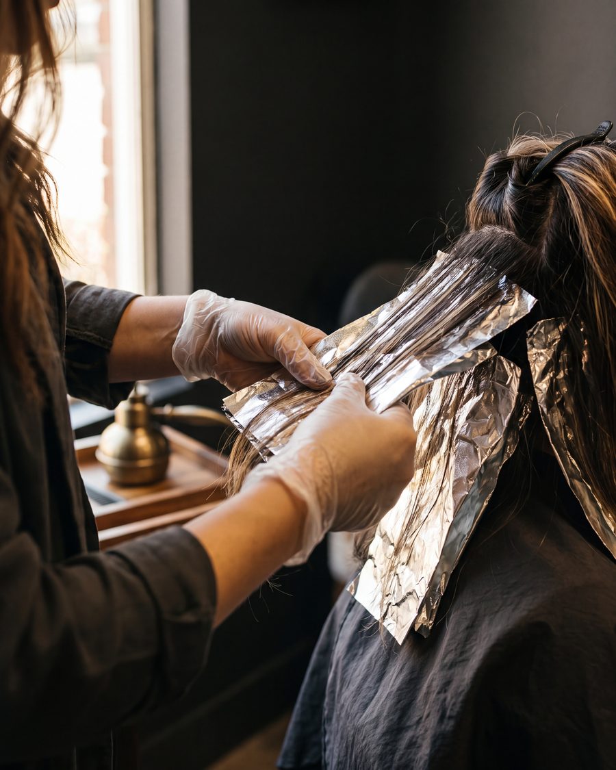 Foils being placed during a highlighting service.